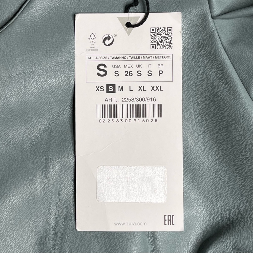 NWT ZARA Faux Leather Mini Dress Puff Sleeve Zip Wrist Green Blogger Fave - Picture 13 of 13